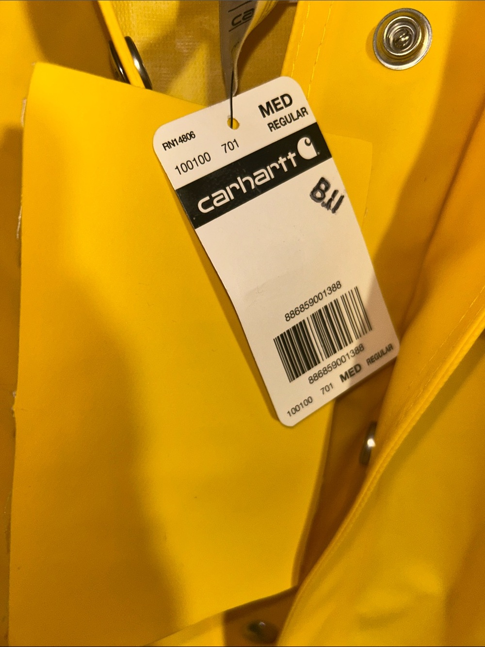 Carhartt Bright Yellow Hooded Waterproof Work Raincoat size medium. NWT - Picture 3 of 10